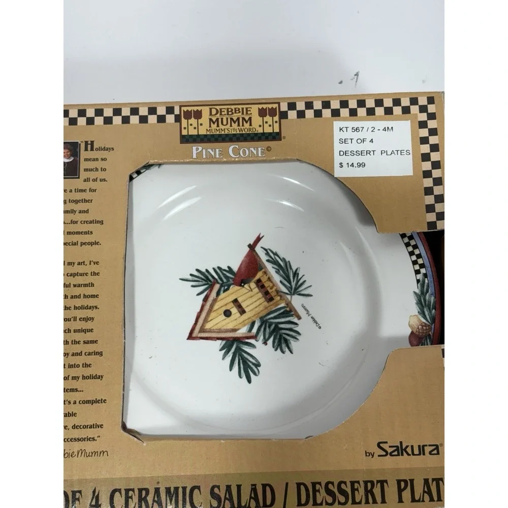 Lot Of 2 Sakura Debbie Mumm Pine Cone Pattern Set of 4/ea Salad / Dessert Plates